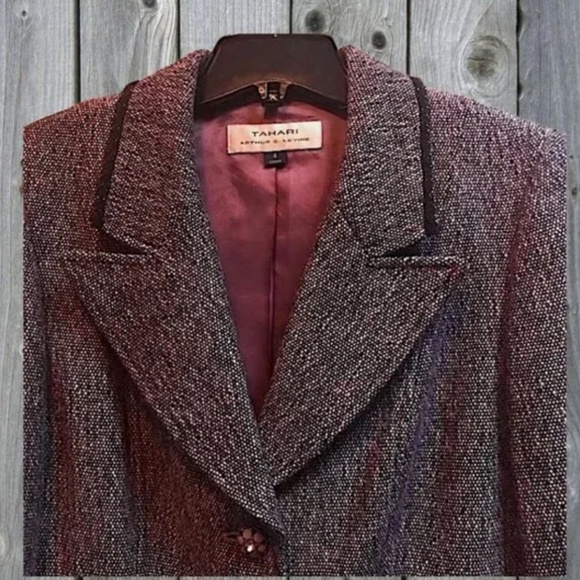 Tahari Suit Pink Black Grey Tweed Peplum Blazer - Picture 5 of 16
